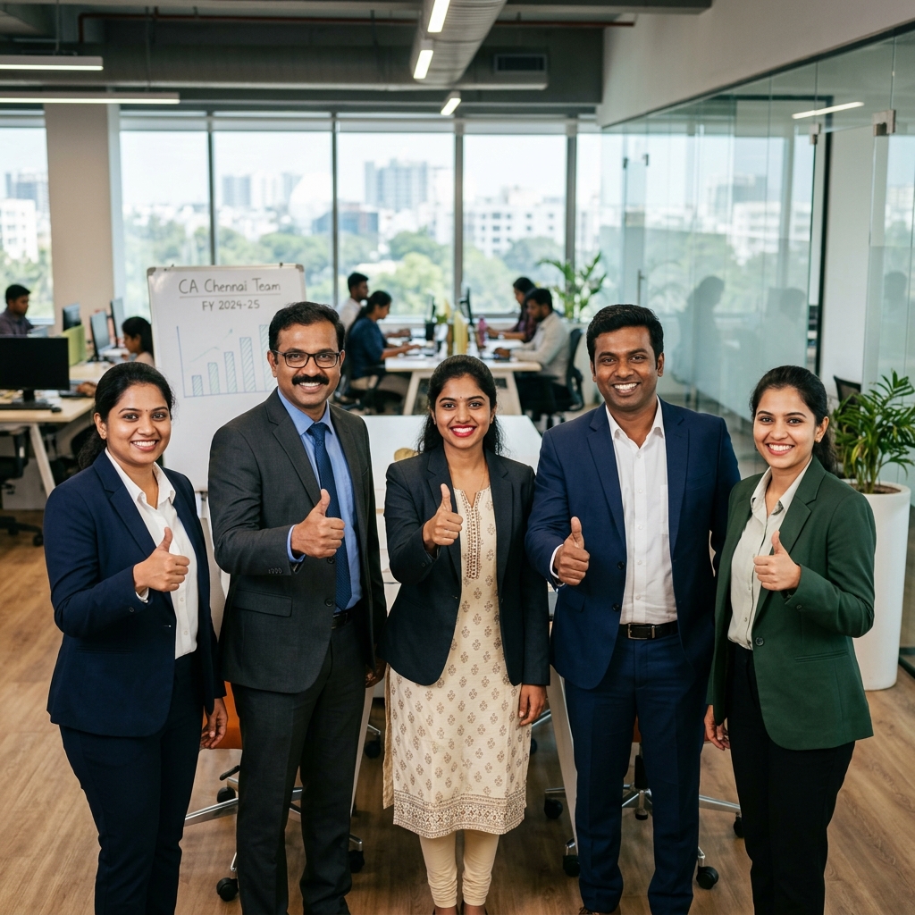 DSS Corp Chartered Accountancy team giving thumbs up in Chennai